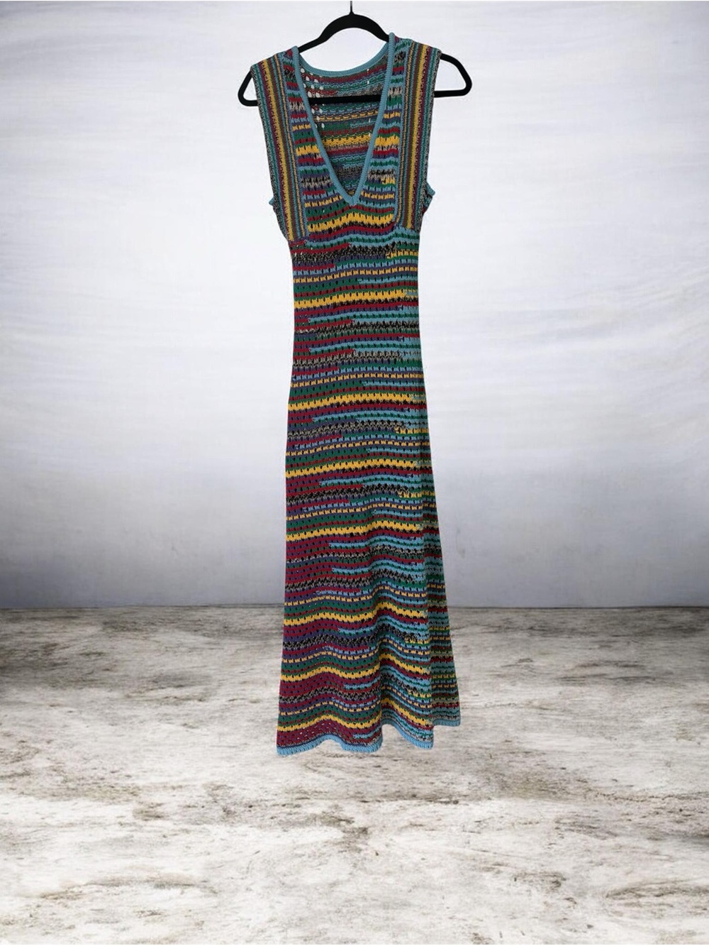 Zara Multicolor Striped Crochet Maxi Dress - Small